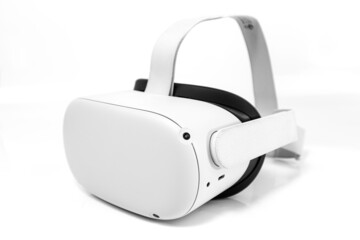 Virtual reality VR glasses on white background. VR helmet or virtual reality glasses on isolated...