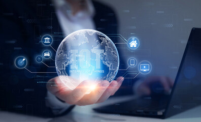 Internet of things (IoT) with  devices and connectivity concepts on a network.Innovation sign and network connections.Business marketing technology industry.