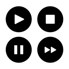 Control button set. Play button, Stop button, Pause button. Fast forward and rewind buttons. Vectors.