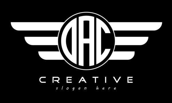 OAC three letter monogram type circle letter logo with wings vector template.