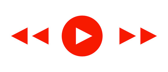 A set of icons for a play button, a fast forward button, and a rewind button. Vector.