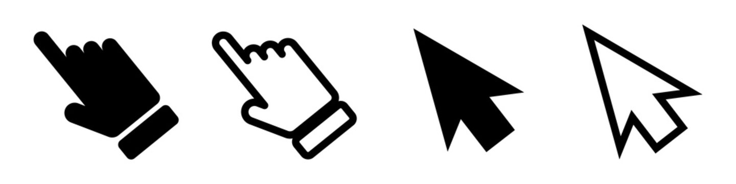 A set of mouse pointer icons. Index finger and mouse cursor. Vectors.