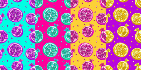 set of unusual pomegranate. seamless pattern, texture for fabric, wrapping, wallpaper. Decorative print. Vector illustration