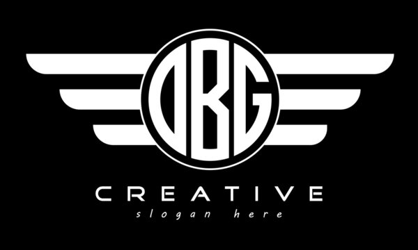 OBG three letter monogram type circle letter logo with wings vector template.