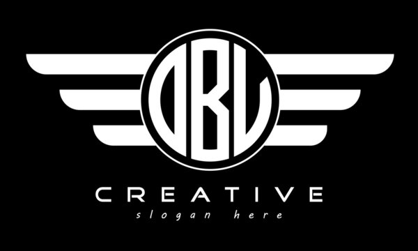 OBV three letter monogram type circle letter logo with wings vector template.