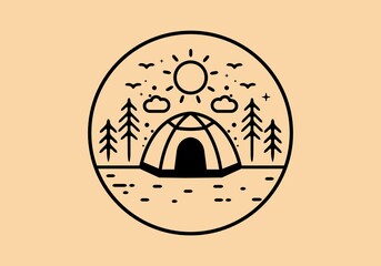 Line art illustration of camping tent