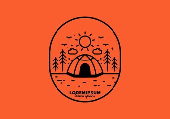 Line art illustration of camping tent