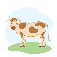 Farm animals. Cute cow. Childish colored flat vector illustration