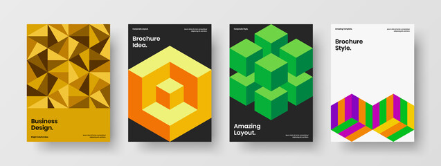Minimalistic handbill A4 vector design concept bundle. Isolated geometric shapes corporate cover template composition.