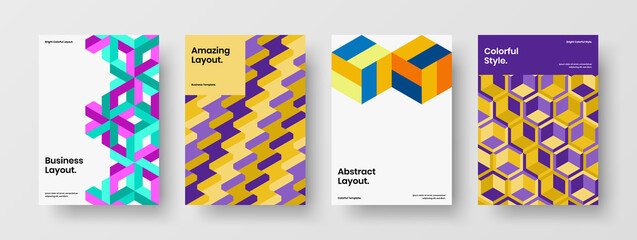 Fototapeta premium Colorful mosaic pattern corporate cover template bundle. Minimalistic booklet design vector concept collection.