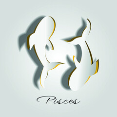Pisces, zodiac symbol on cut paper or carved paper