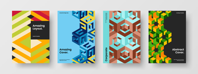 Fototapeta premium Modern mosaic pattern pamphlet template collection. Amazing leaflet A4 vector design illustration bundle.