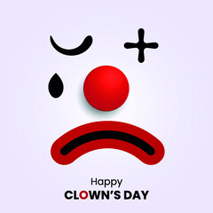 Sad clown face with big red rubber nose