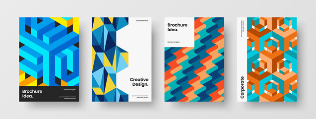 Obraz premium Vivid geometric hexagons cover layout set. Premium flyer A4 design vector template bundle.
