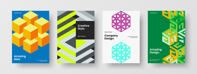 Minimalistic booklet design vector layout collection. Premium mosaic pattern corporate brochure illustration bundle.