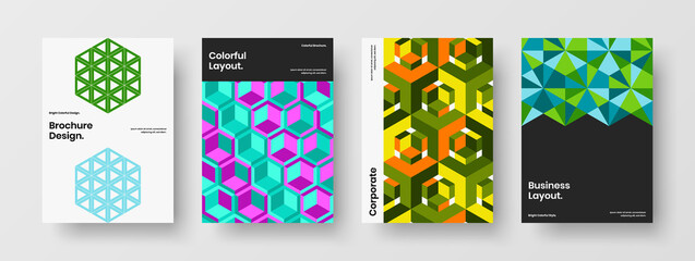 Minimalistic geometric shapes postcard layout composition. Colorful company cover vector design concept set.