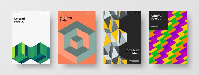 Fototapeta premium Unique company brochure A4 vector design layout collection. Clean geometric tiles journal cover concept set.