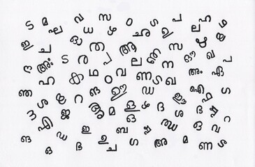 Fototapeta na wymiar Malayalam language alphabets doodle