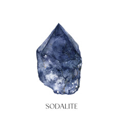 Watercolor abstract sodalite stone. Hand painted jewel stone isolated on white background. Minimalistic illustration for design, print, fabric or background.