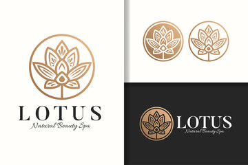 Golden lotus flower logo and icon template