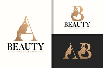 Feminine monogram logo letter A and B with woman silhouette