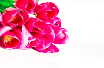 Fototapeta premium Bouquet of pink tulips isolated on white background with clipping path