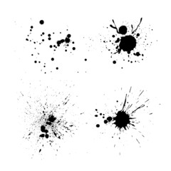 Black ink splatter isolated on white background. Vector watercolor paint brush texture. Ink splash and stain set. Grunge spray drop spatter, dirty blot splatters and splat. Abstract splash blobs