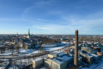 Aerial view of City Tallinn Estonia in winter time