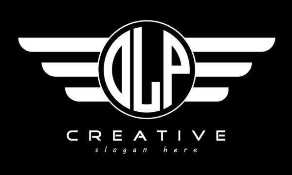 OLP three letter monogram type circle letter logo with wings vector template.