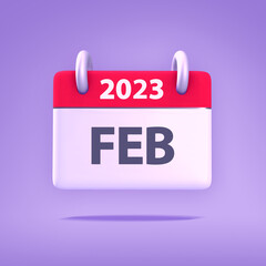3D Wallpaper for Calendar day, month, year 2023 - Icon month february for agenda, meeting appointment time - Reminder icon
