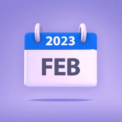 3D Wallpaper for Calendar day, month, year 2023 - Icon Month Feb for agenda, meeting appointment time - Reminder icon
