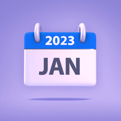 3D Wallpaper for Calendar day, month, year 2023 - Icon month january for agenda, meeting appointment time - Reminder icon - obrazy, fototapety, plakaty