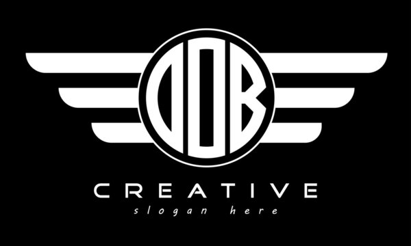 OOB three letter monogram type circle letter logo with wings vector template.