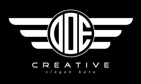OOE three letter monogram type circle letter logo with wings vector template.