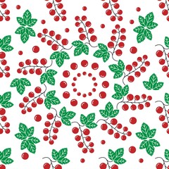 Vector red currant seamless pattern. Design for, packaging, wrapping paper, textile. Background design for ice cream, tea, natural cosmetics, bakery and candy with red currant filling
