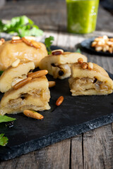 Vegetarian Turkish dish Topik, chickpea and potato dough, onion inside