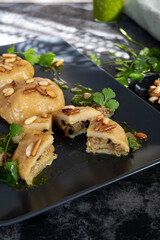 Vegetarian dish Turkish dish Topik. Chickpea dough, fried onion inside