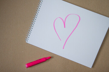 Heart Drawn Note Bright Pink Marker on Paper