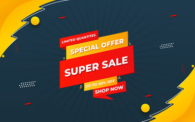Super Sale sale poster, sale banner design template with 3d editable text effect