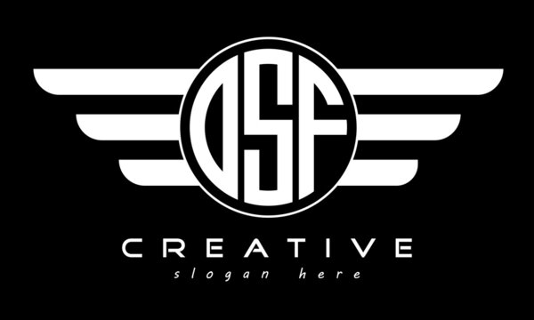 OSF three letter monogram type circle letter logo with wings vector template.