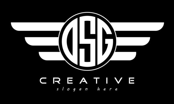 OSG three letter monogram type circle letter logo with wings vector template.