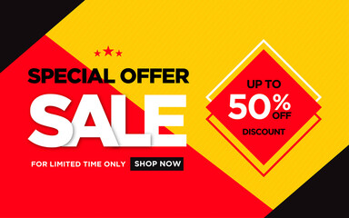 Special offer sale poster, sale banner design template with 3d editable text effect