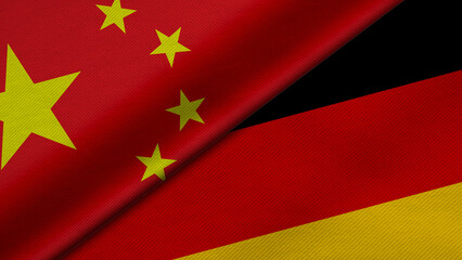 3D Rendering of two flags from China and Republic of Germany together with fabric texture, bilateral relations, peace and conflict between countries, great for background