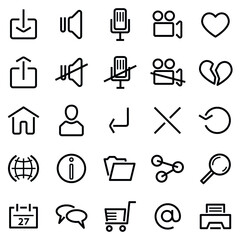 Mnochrome linework vector icon set for web and media
