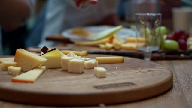 Free tasting of various types of cheeses
