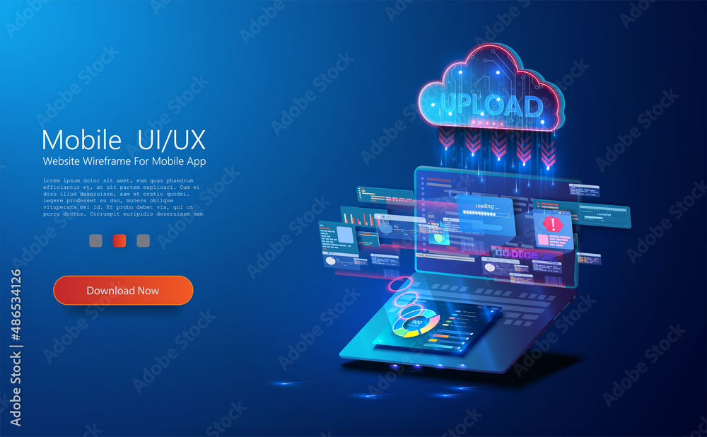 Leinwandbilder cloud digital storage. the concept of the technology of downloading from the cloud to a computer or 
