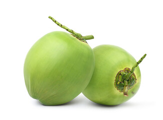 Two green Coconut fruits isolated on white background. Clipping path.