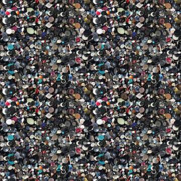 Seamless texture of randomly sketched in a large number of old buttons
