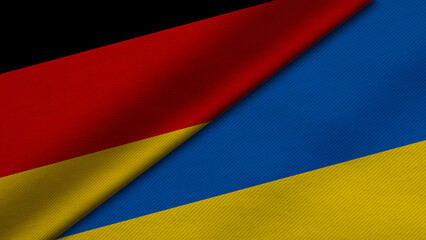 3D Rendering of two flags from Republic of Germany and ukraine together with fabric texture, bilateral relations, peace and conflict between countries, great for background