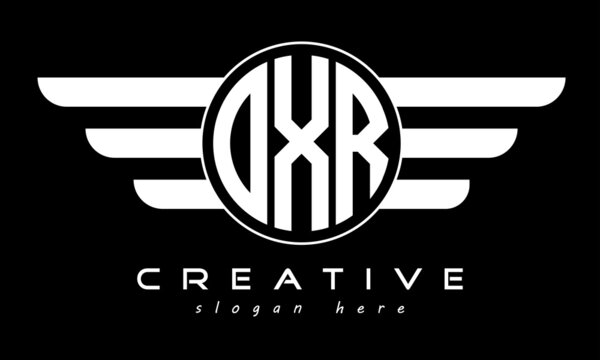 OXR three letter monogram type circle letter logo with wings vector template.